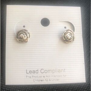 Silver-Tone Rose Stud Earrings - Unbranded